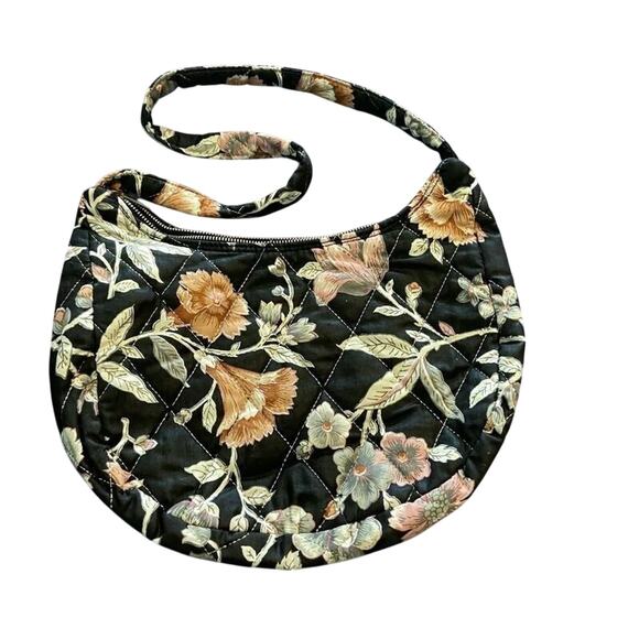 Quilted Shoulder Purse Bag Zipper Attached Strap Floral Dark Coquette Boho - Picture 1 of 7